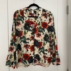 H&M floral shirt with black piping - size 4